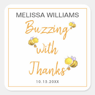 Buzzing with Thanks Honey Bee Baby Shower Party Square Sticker