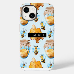 Buzzy Bee And Honey Hive Pattern Personalized iPhone 14 Case