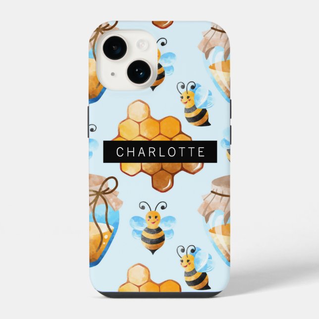 Buzzy Bee And Honey Hive Pattern Personalized iPhone Case (Back)