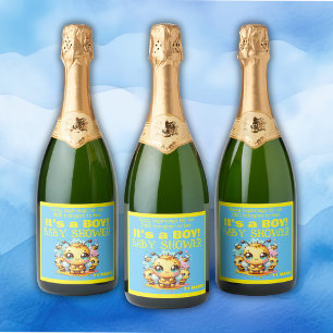 Buzzy beginnings honeybee-to-bee Baby Shower Sparkling Wine Label
