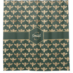Buzzz- Elegant Gold HoneyBee Pattern on Dark Green