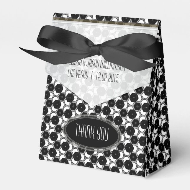BW01 Geometric Hexagon Pattern Black White Party Favor Box (Front Side)