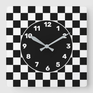 BW À damiers horloge murale Carré