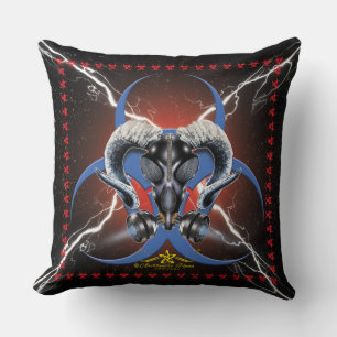 BW! BIOHAZARD WARNING! SKULL THROW PILLOW