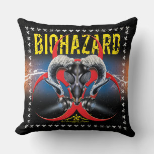BW! BIOHAZARD WARNING! SKULL THROW PILLOW