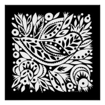 BW Bird Art Cutouts Poster - Negative Image