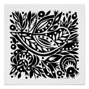 BW Bird Art Cutouts Poster - Positive Image
