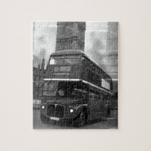 BW Black & White London Bus & Big Ben Jigsaw Puzzle