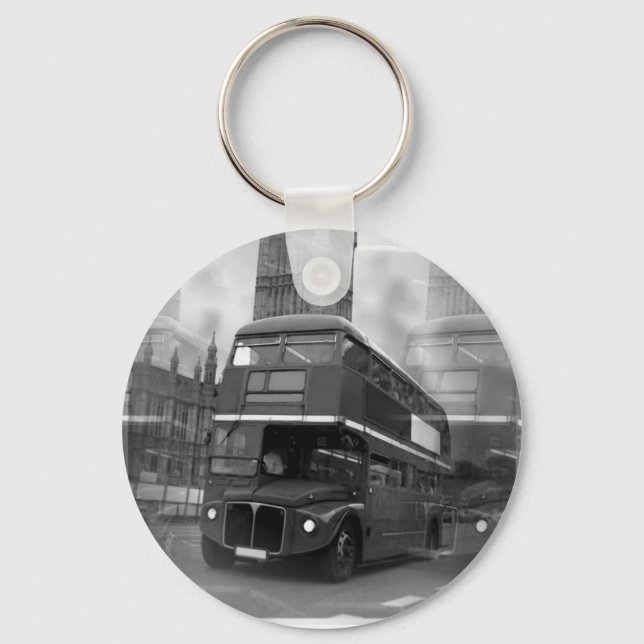 BW Black & White London Bus & Big Ben Keychain (Front)