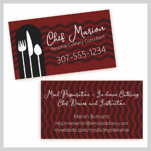 BW dinner utensils fork chef catering business car Card