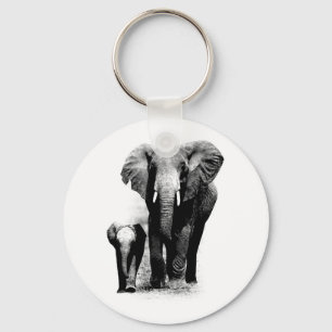 BW Elephant & Baby Elephant Keychain