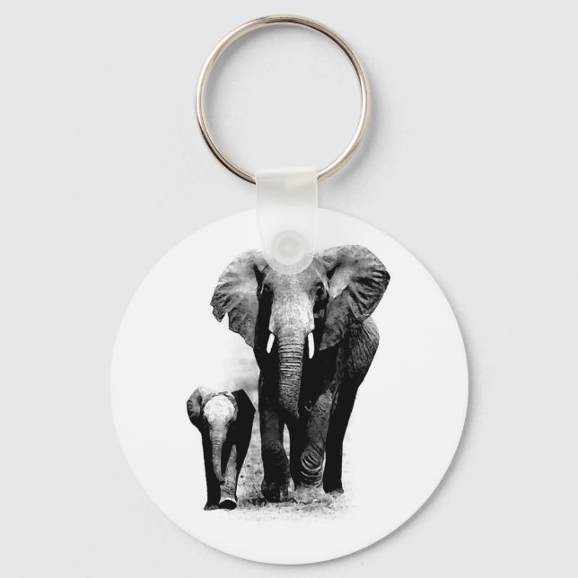 BW Elephant & Baby Elephant Keychain (Front)