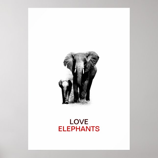 BW Elephant & Baby Elephant Poster (Front)
