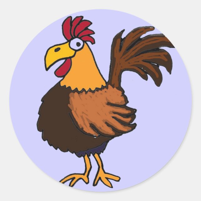 BW- Funny Rooster Cartoon Stickers (Front)