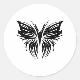 BW Minimalist Butterfly Design Classic Round Sticker