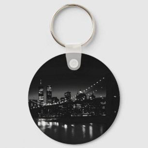 BW New York City at Night Keychain