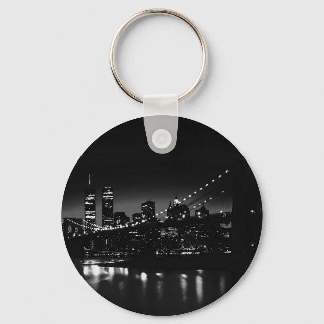BW New York City at Night Keychain (Front)