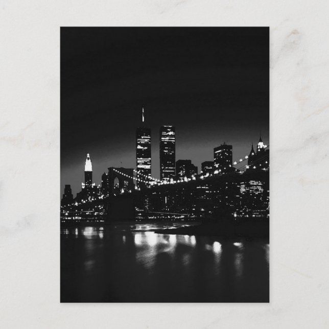 BW New York City at Night Postcard (Front)