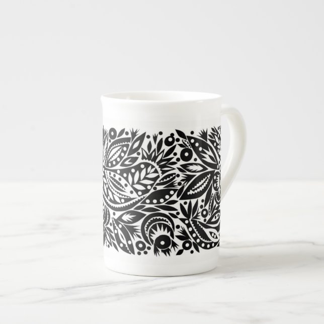BW Oiseaux découpes de l'os Chine Mug (Devant droit)
