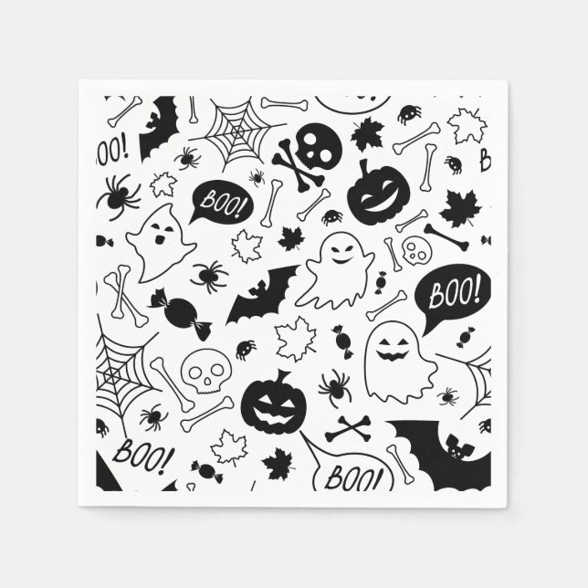 BW Pattern Art Halloween Pattern Halloween Art Napkin (Front)