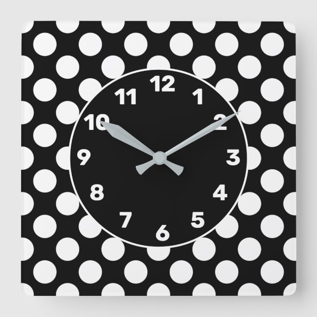 BW Polka Dot Square Wall Clock (Front)