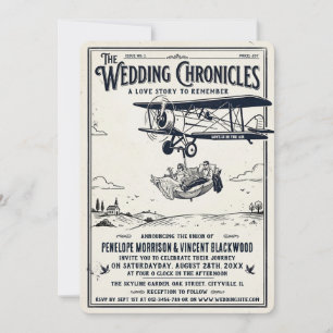 BW Retro Whimsical Wedding Couple Invitation