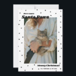 BW Santa Paws Meowy Christmas Cat Photo Card<br><div class="desc">This holiday photo card features a photo of your cat surrounded by a border of black paw prints and black stars on a white background with a punny Christmas greeting reading "Here comes Santa Paws" and "Meowy Christmas!". This Christmas photo card is perfect for the pet owner or animal lover....</div>