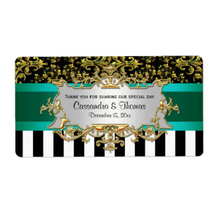 BW Stripe, Black Gold Damask H Wine Bottle Étiquet