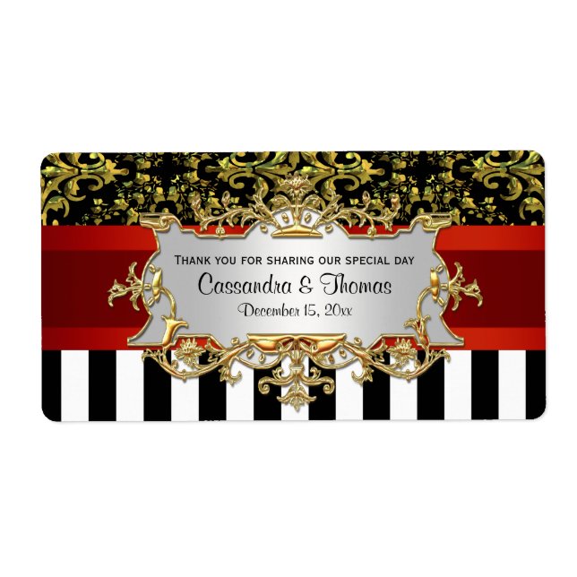 BW Stripe, Black Gold Damask H Wine Bottle Étiquet (Devant)