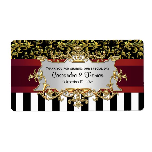 BW Stripe, Blk Gold Damask Bur H Wine Bottle Label (Front)
