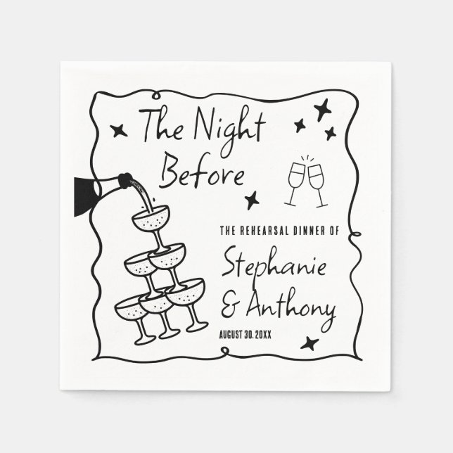 BW Whimsical Frame and Champagne The Night Before  Napkin (Front)