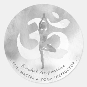 BW Yoga Instructor Meditation Pose Om Sign Address Classic Round Sticker
