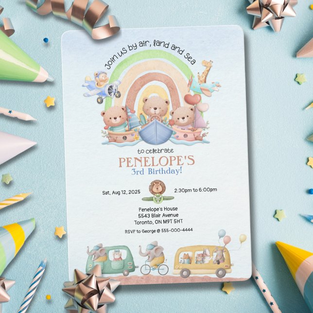 By Air, Land and Sea Birthday Invitation (Calling everyone, whether by land, air or sea – perfect invite for kids' birthdays!"






)