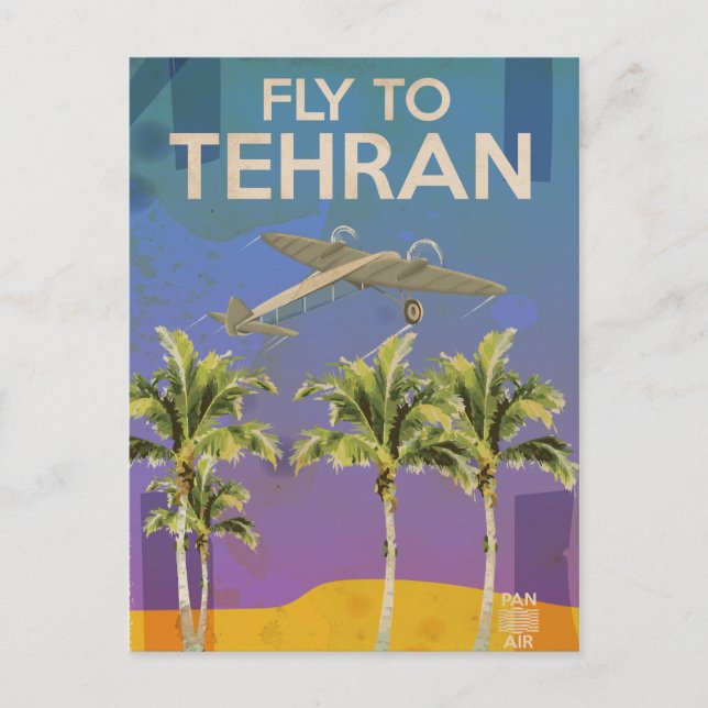 By Air To Tehran Vintage Travel poster Postcard (Front)