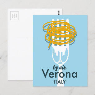 By Air Verona Italy retro travel poster. Postcard