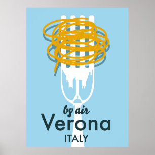 By Air Verona Italy retro travel poster. Poster