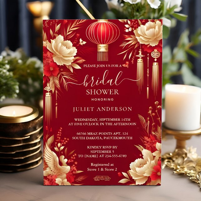By Asian Chinese Bilingual Hei Bold Bridal Shower Invitation (Creator Uploaded)