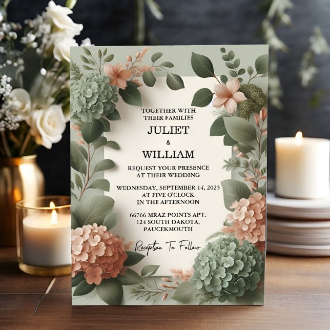 By Blush pastel Peach Mint Moss Sage Green Wedding Invitation (Creator Uploaded)