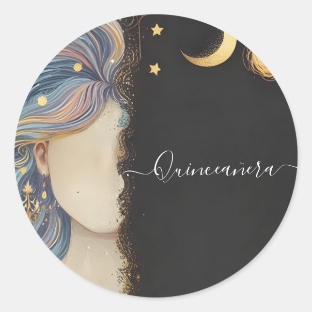By Dark Fun Star Prom Starry Night Sky Quinceanera Classic Round Sticker (Front)