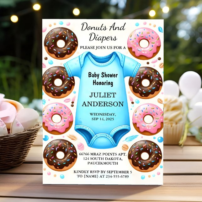 By Dreams Pink Blue Doughnuts And Diapers Baby Sho Invitation (Creator Uploaded)