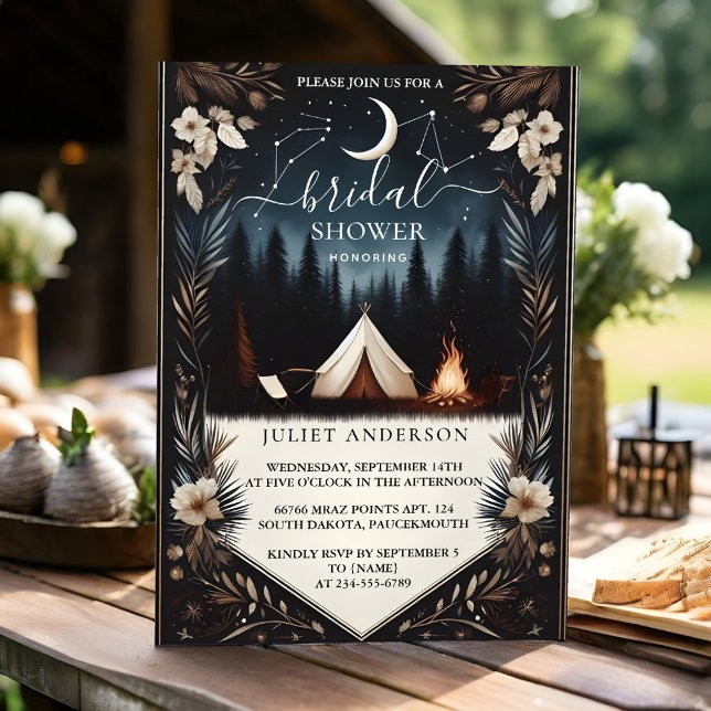 By Forest Wood Sky Tree Fire Camping Bridal Shower Invitation (Creator Uploaded)
