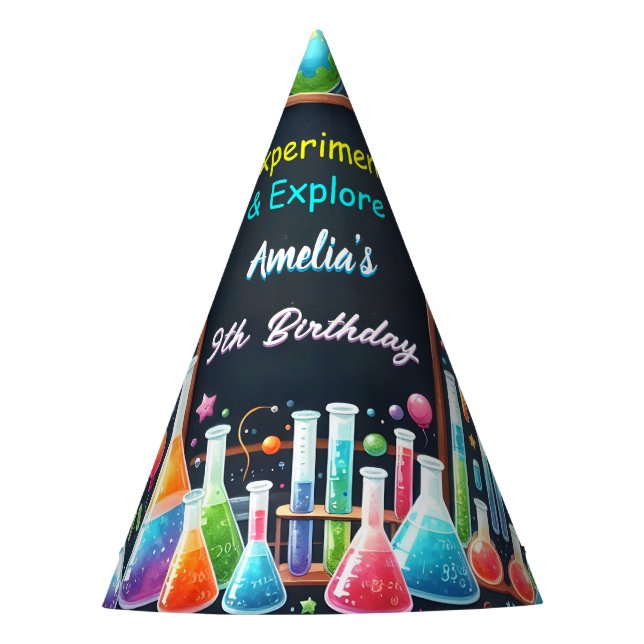 By Fun Lab Kids Geek Nerd Mad Science 9th Birthday Party Hat (Front)