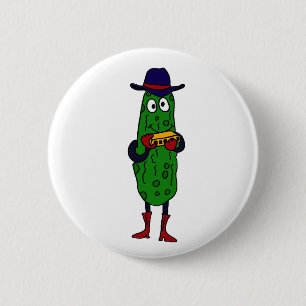 BY- Funny Pickle Playing Harmonica Cartoon 2 Inch Round Button