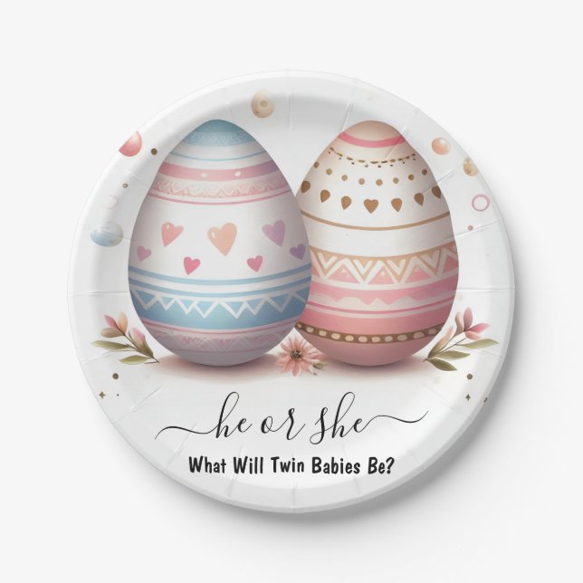 By Games Oh Baby Joint Dual Two Twin Gender Reveal Paper Plate (Front)