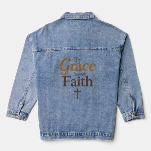 By Grace Through Faith - Christian Cross Vintage Denim Jacket