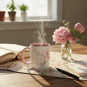 By grace you have been saved, pink floral  mug