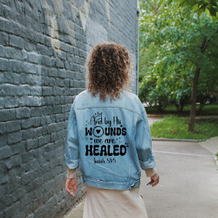 By His wounds we are healed Girly Denim Jacket