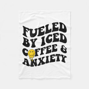 By Iced Coffee And Anxiety Mental Health On Back Fleece Blanket