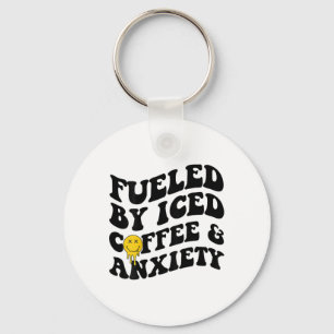 By Iced Coffee And Anxiety Mental Health On Back  Keychain