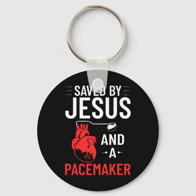 By Jesus And A Pacemaker Heart Disease Awareness  Keychain (Front)